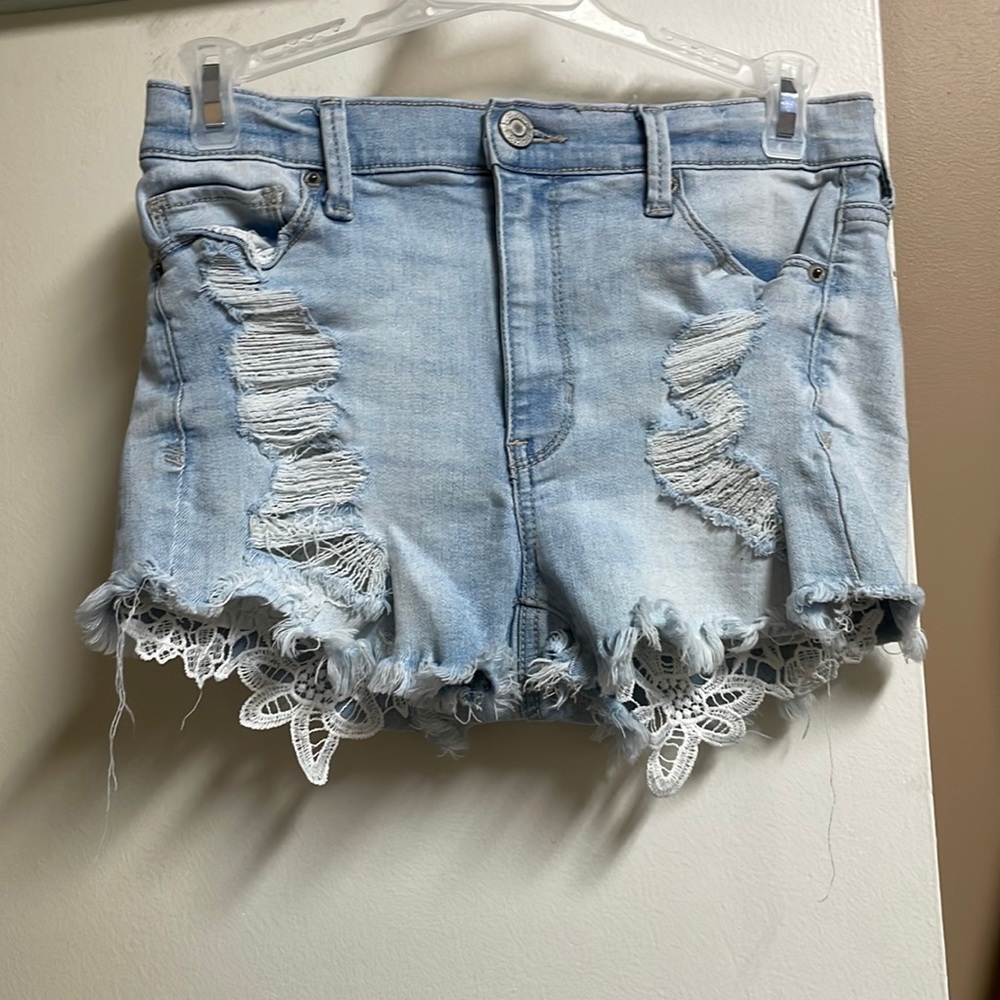 Blue Jean Shorts with Rips and Lace